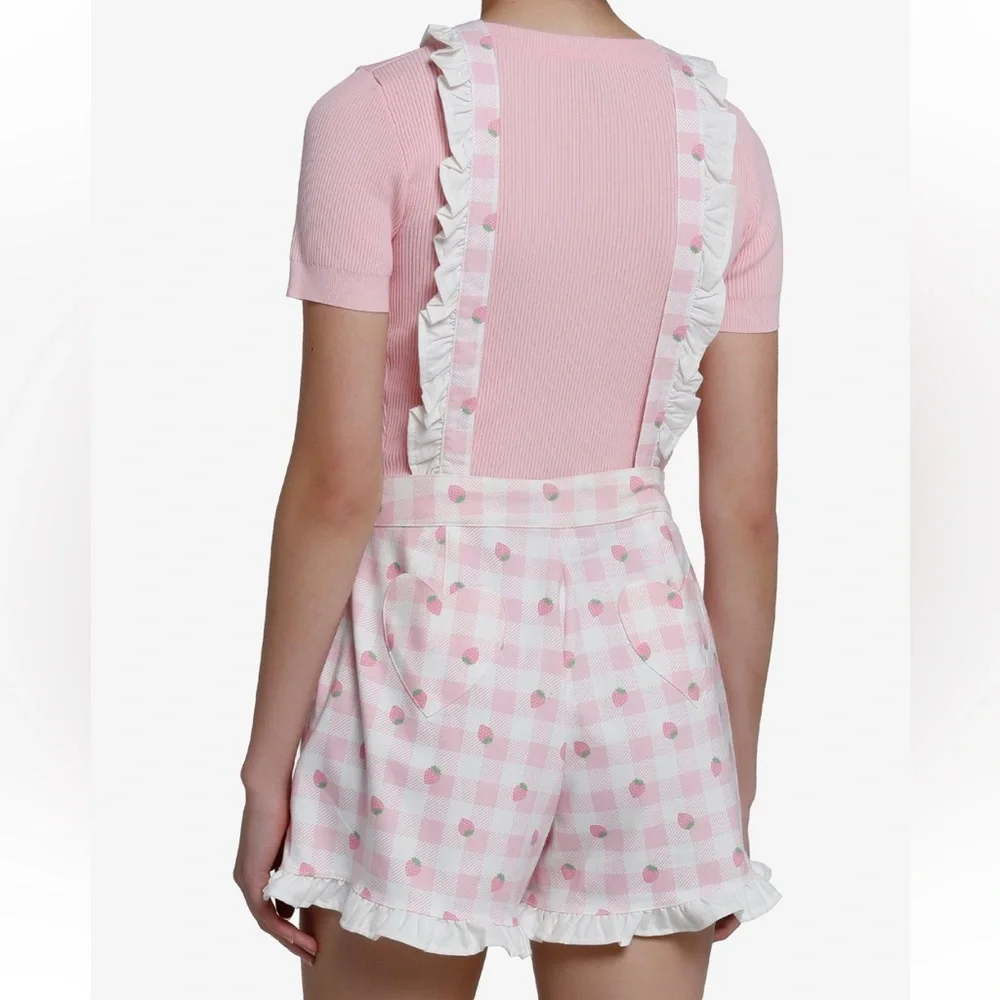 Sweet Society Strawberry Gingham Ruffle Shortalls Hot‎ Topic